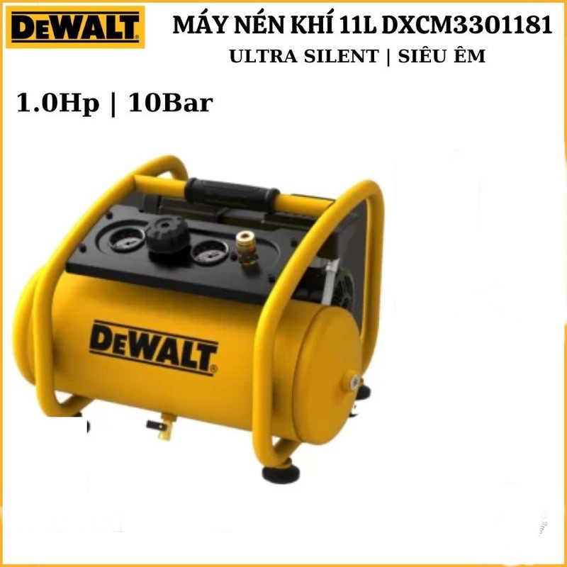 Máy nén khí không dầu 11L DeWALT 3301181 áp suất 10bar, chạy êm - Hàng chính hãng