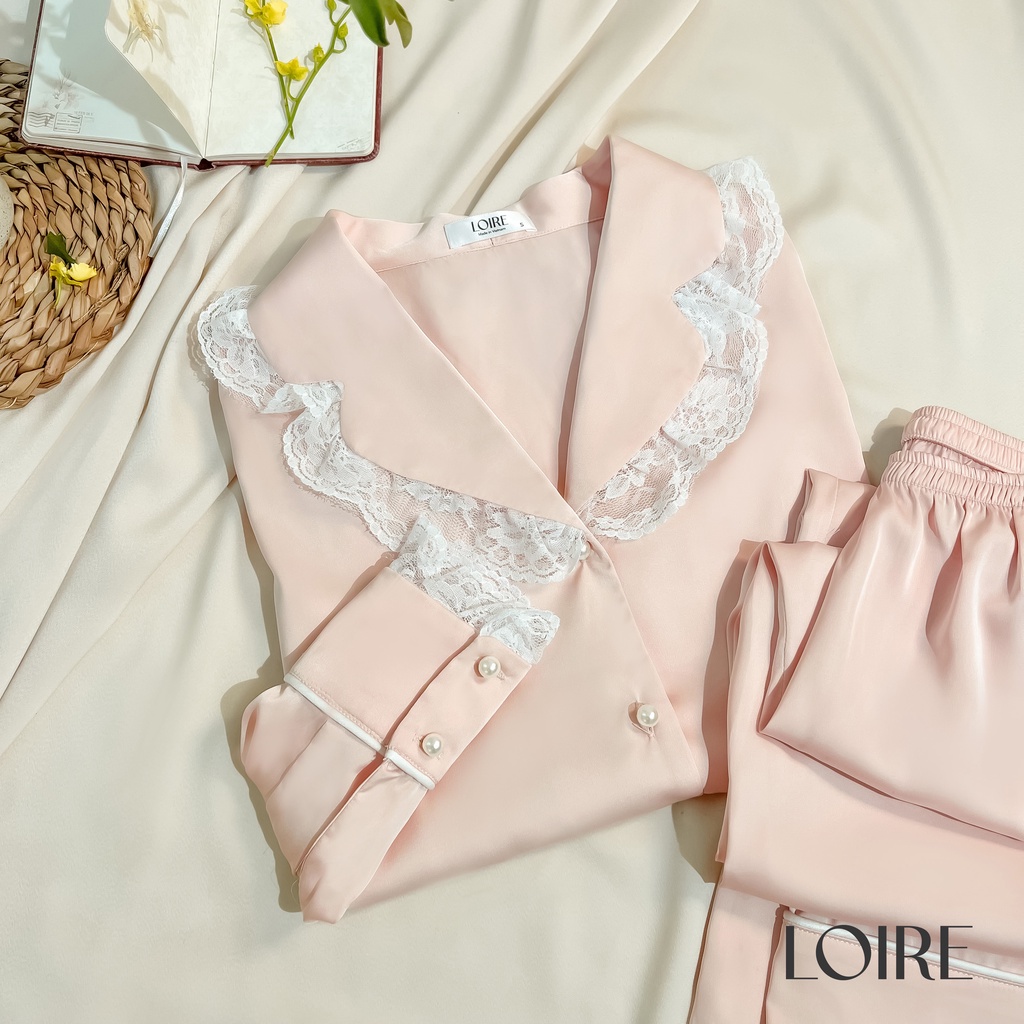 Bộ Pijama Lụa Phối Ren Loirechic LPD18