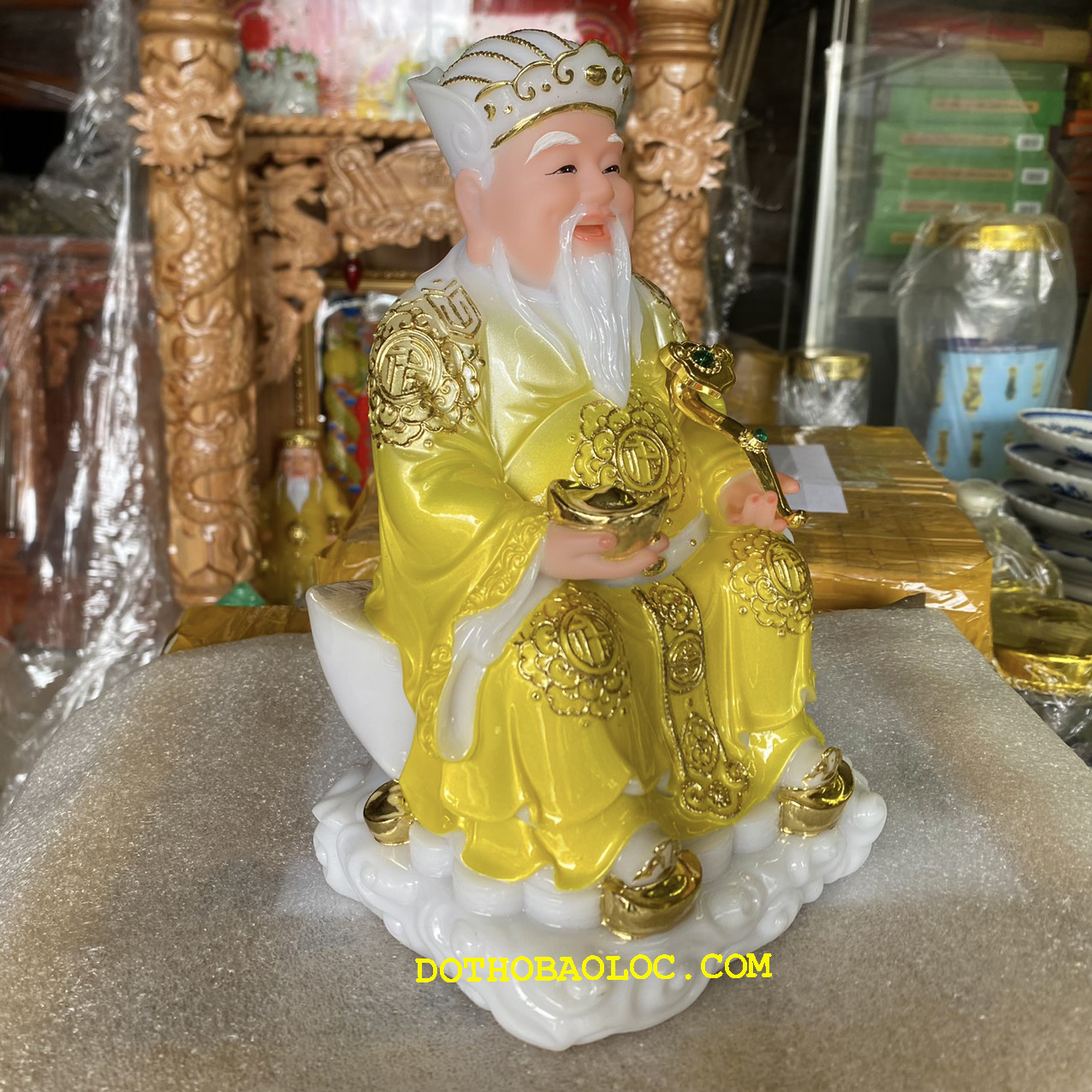 Tượng Thần tài Thổ Địa bằng đá nhập khẩu cao cấp cao 22cm – Màu vàng