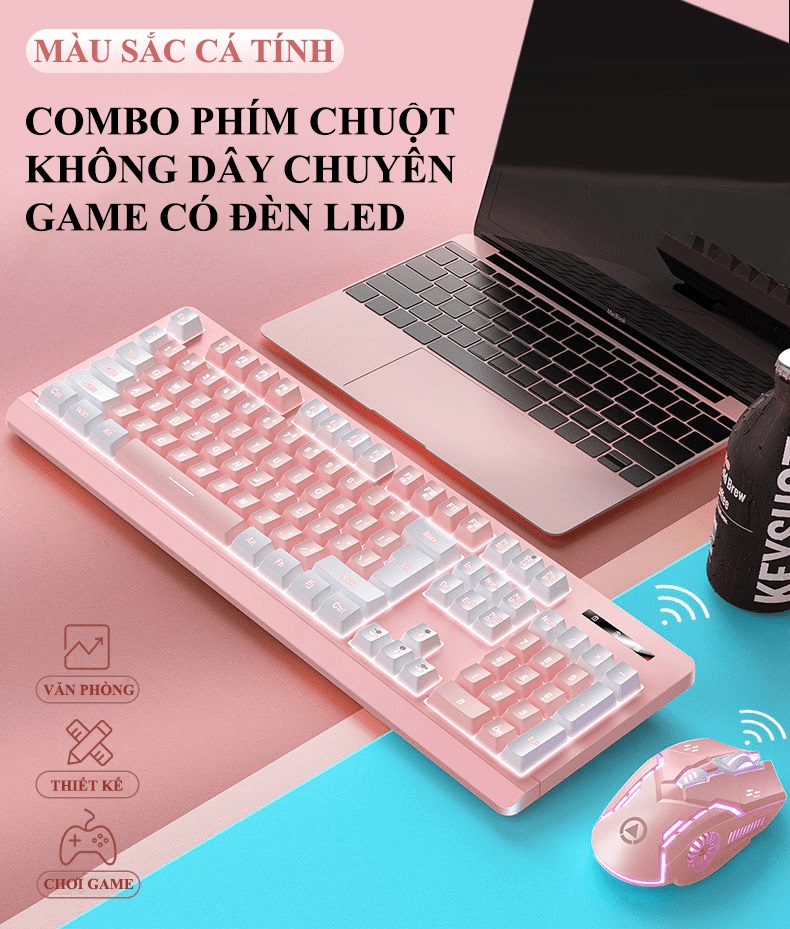 Bộ bàn phím chuột không dây Yindiao KM-01 kết nối bằng chip USB 2.4G chuyên game có đèn led cực đẹp - JL - HÀNG CHÍNH HÃNG