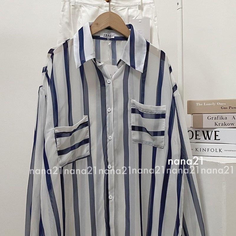 Áo sơmi kẻ sọc voan mỏng