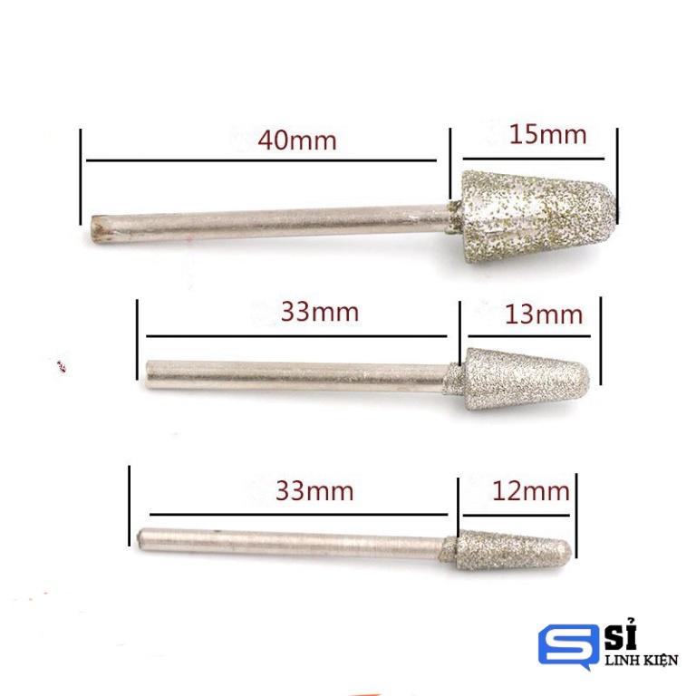 Bộ 2 đầu mũi mài kim cương hình nón ( lõi 3.0mm, đầu 6mm và 10mm)