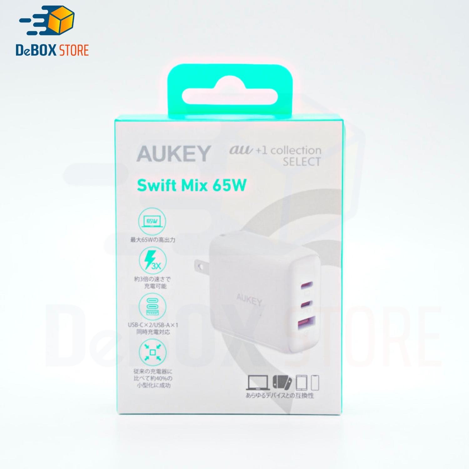 Củ sạc siêu nhanh AUKEY PA-D9 Công suất 65W Swift Mix 3-Port 65W PD, hỗ trợ PPS, Super Fast Charging 45W - Hàng Chính Hãng