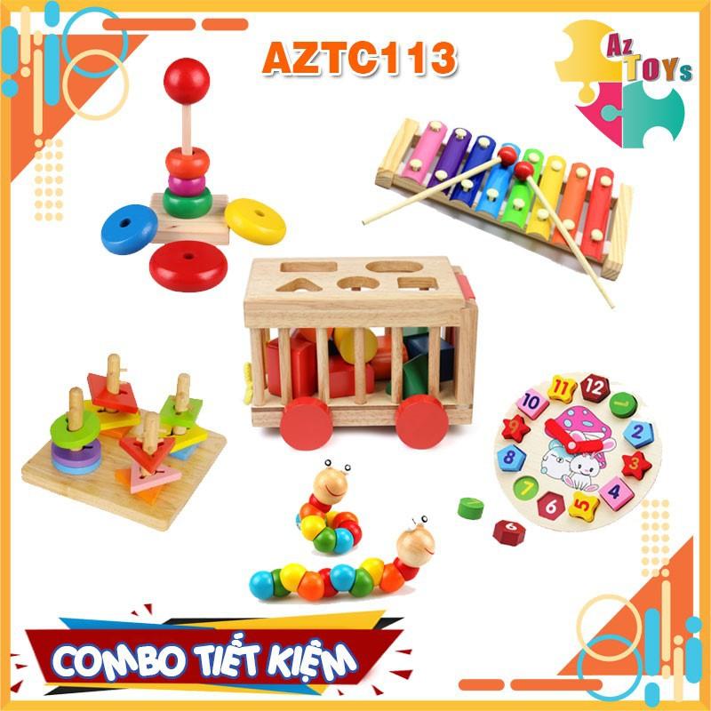 Combo 6 Món Đồ Chơi Gỗ An Toàn Phát Triển Trí Tuệ Toàn Diện Cho Bé - AZTC113