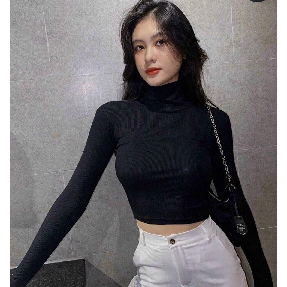 Áo Croptop Cổ Lọ Tay Dài