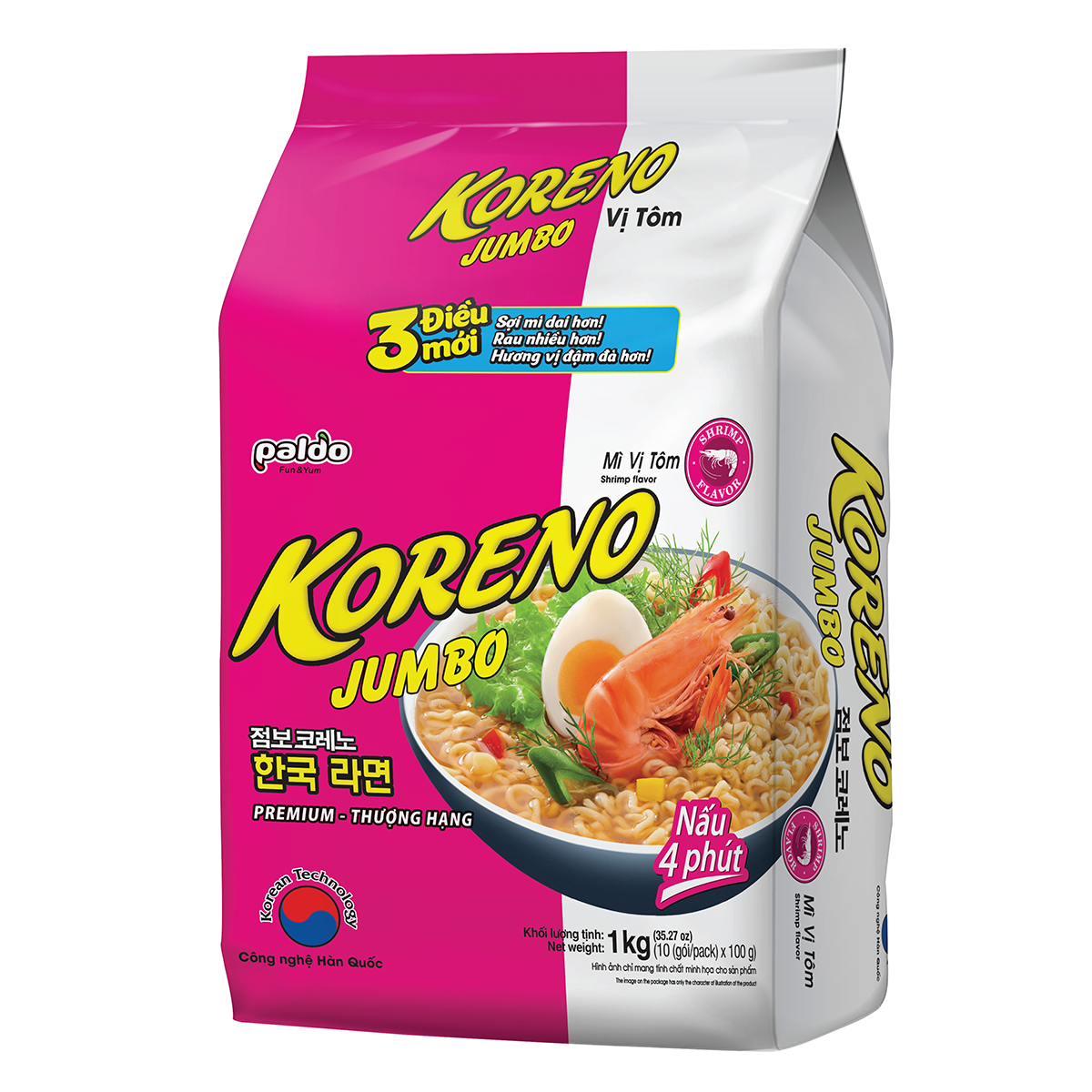 Lốc Mì vị Tôm Koreno Jumbo (100G x 10 Gói)