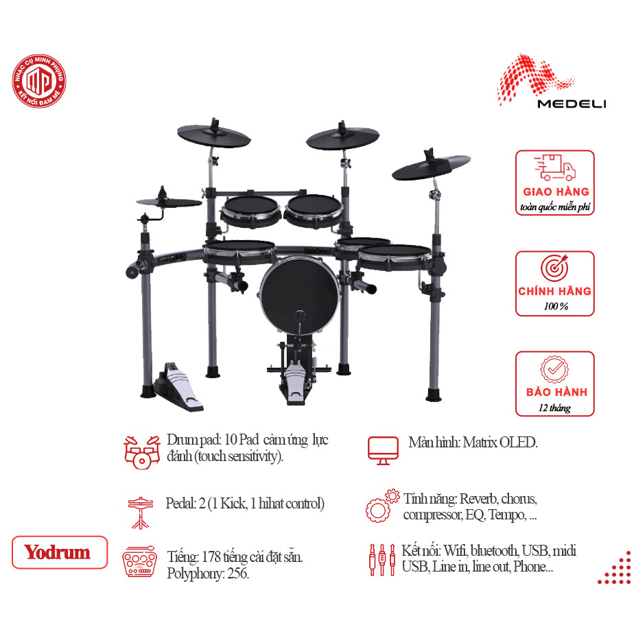 Bộ trống điện tử cao cấp/ Professional Digital Drum Set/ Electronic Drum Kits - Medeli Yodrum - Hàng chính hãng