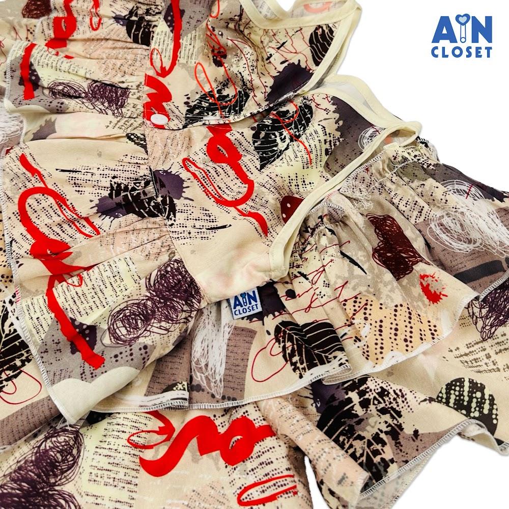 Bộ quần áo Ngắn bé gái hoạ tiết Nâu Love Lụa Silk Pháp - AICDBGILHVZV - AIN Closet