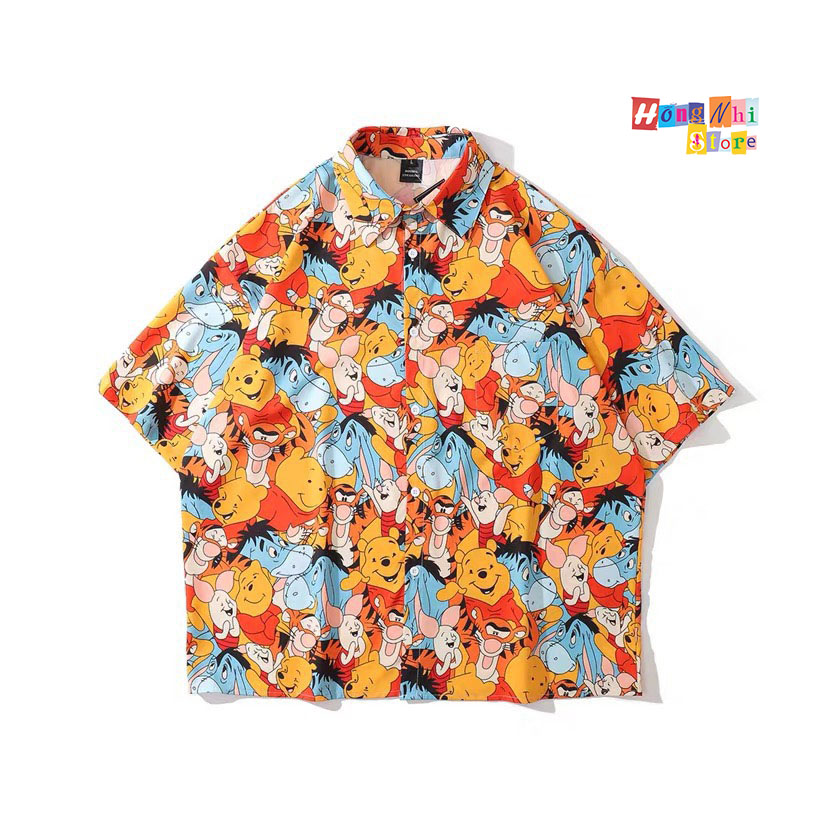 Áo Sơ Mi Hoạ Tiết Đi Biển Gấu Pooh Hoạt Hình Tay Lỡ Dáng Rộng Ulzzang Unisex - MM