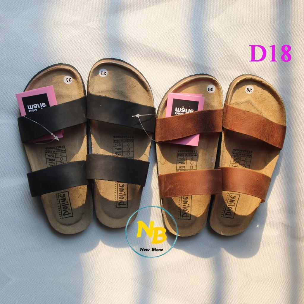 D18-Dép da bò quai ngang Unisex (Đế trấu) Biolinevietnam