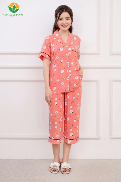 Bộ lanh nữ quần lửng áo cộc tay pijama B06.2216 - Thời trang gia đình VT