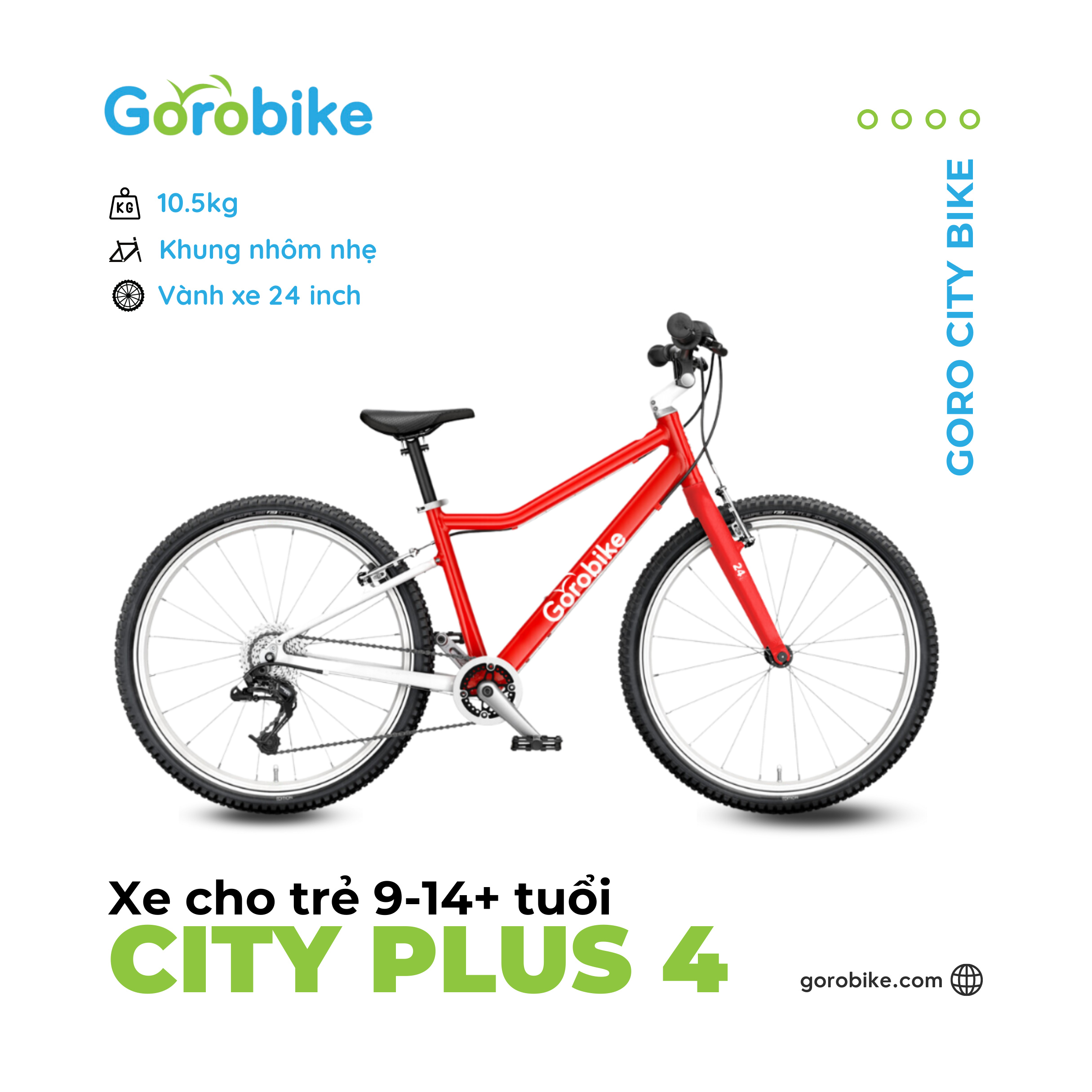 Xe Đạp Trẻ Em City Plus 4 Gorobike- Bánh 24 inch