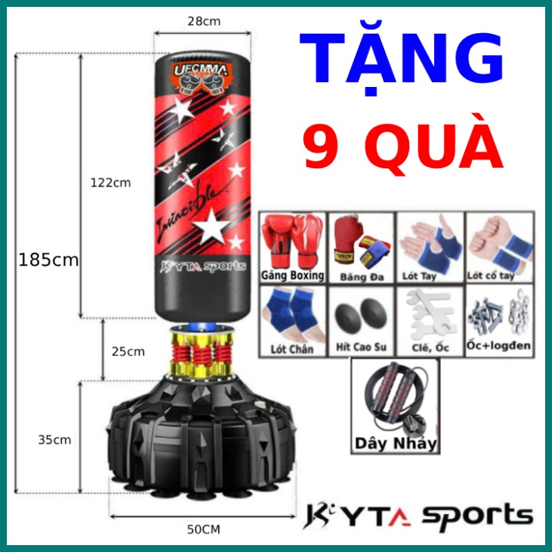 Bao cát đấm bốc boxing 4 lò xo cao 1m82 màu đỏ chính hãng KYTA SPORT FREESHIP Trụ đấm bốc boxing ufc chính hãng Kyta Sport, Bao cát đấm boxing mma dài 182cm-Ø28cm