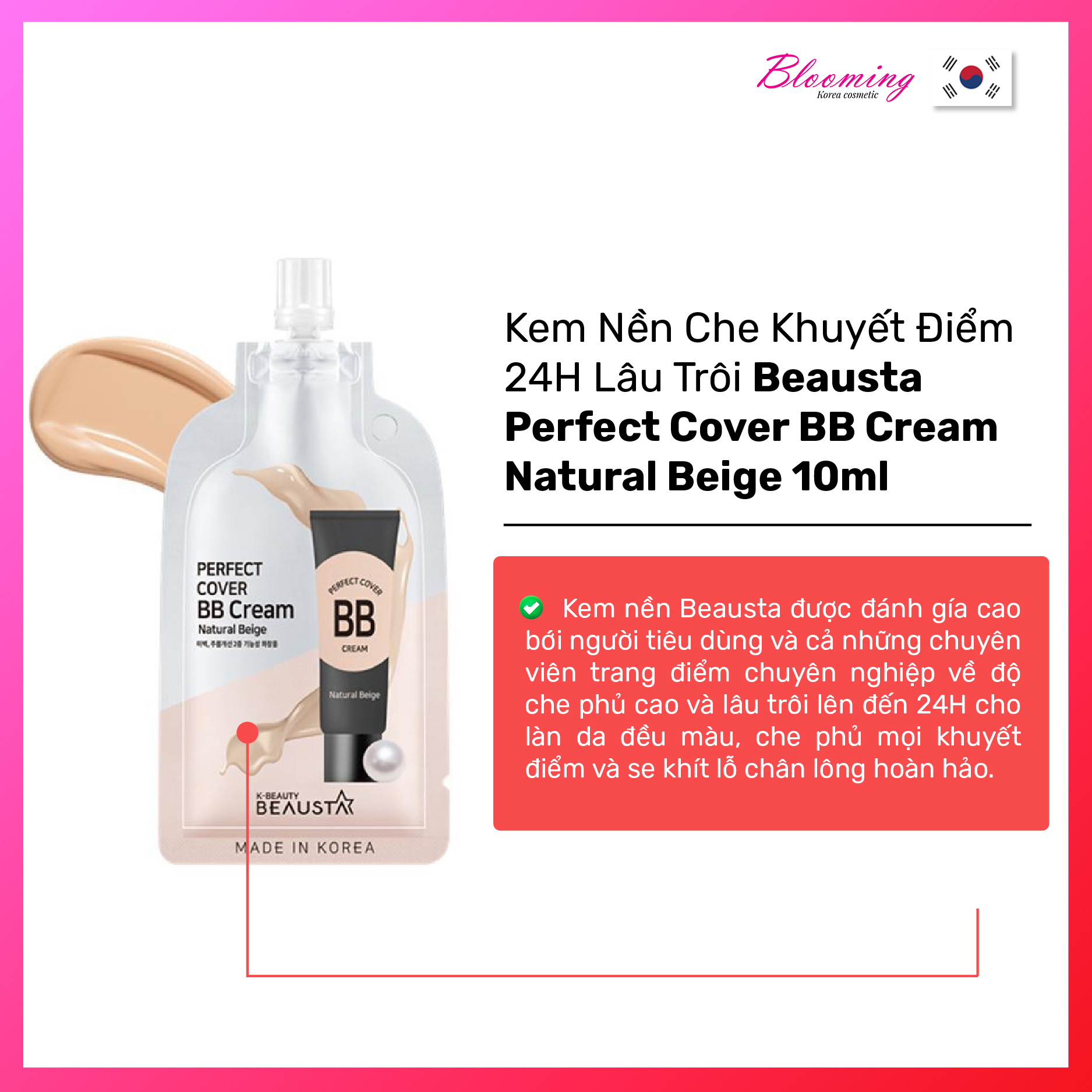 Kem nền trang điểm Beausta Perfect Cover BB Cream màu tự nhiên Natural Beige 10ml