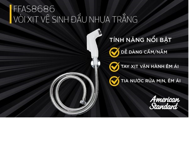 Vòi xịt vệ sinh  American Standard - FFAS8686 (đầu nhựa lõi đồng, dây xịt mạ crom )