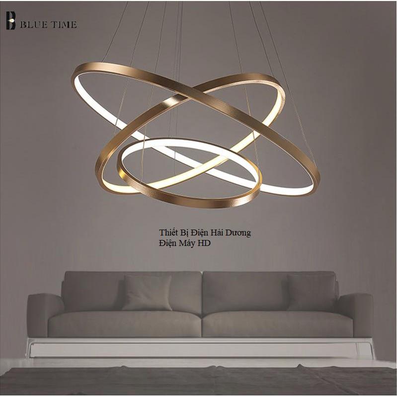 Đèn Thả Trần Không Gian Led Viền Vàng TBD800 Hình Tròn 3 Vòng Viền Vàng 40x60x80 - 3 Chế Độ Ánh Sáng - Đi