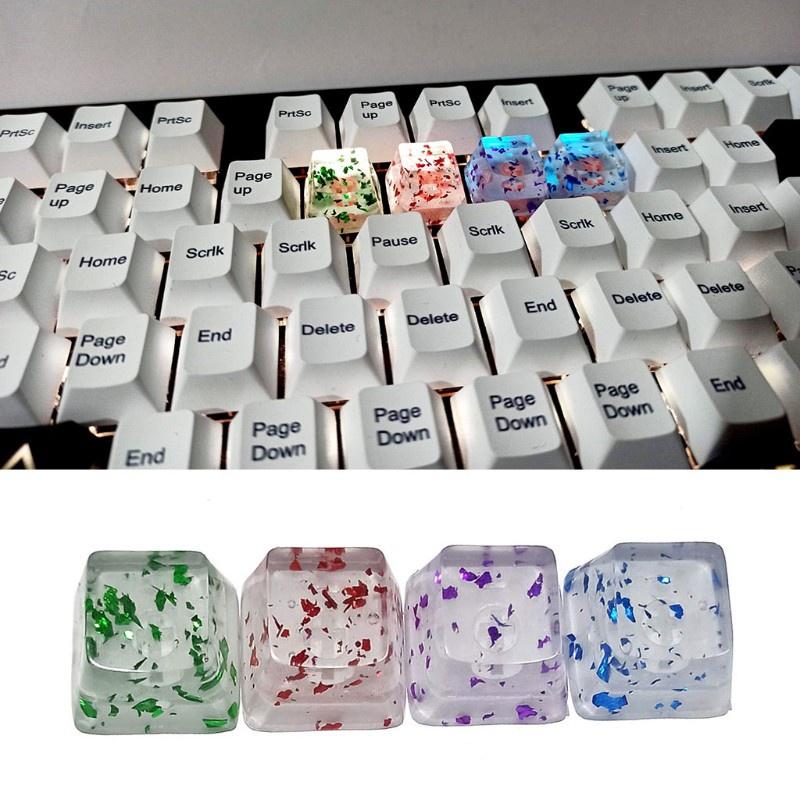 HSV Resin Keycaps Cherry Profile R4 Personality Translucent Sequins Keycap Replacement for Mechanical Keyboard 1PC