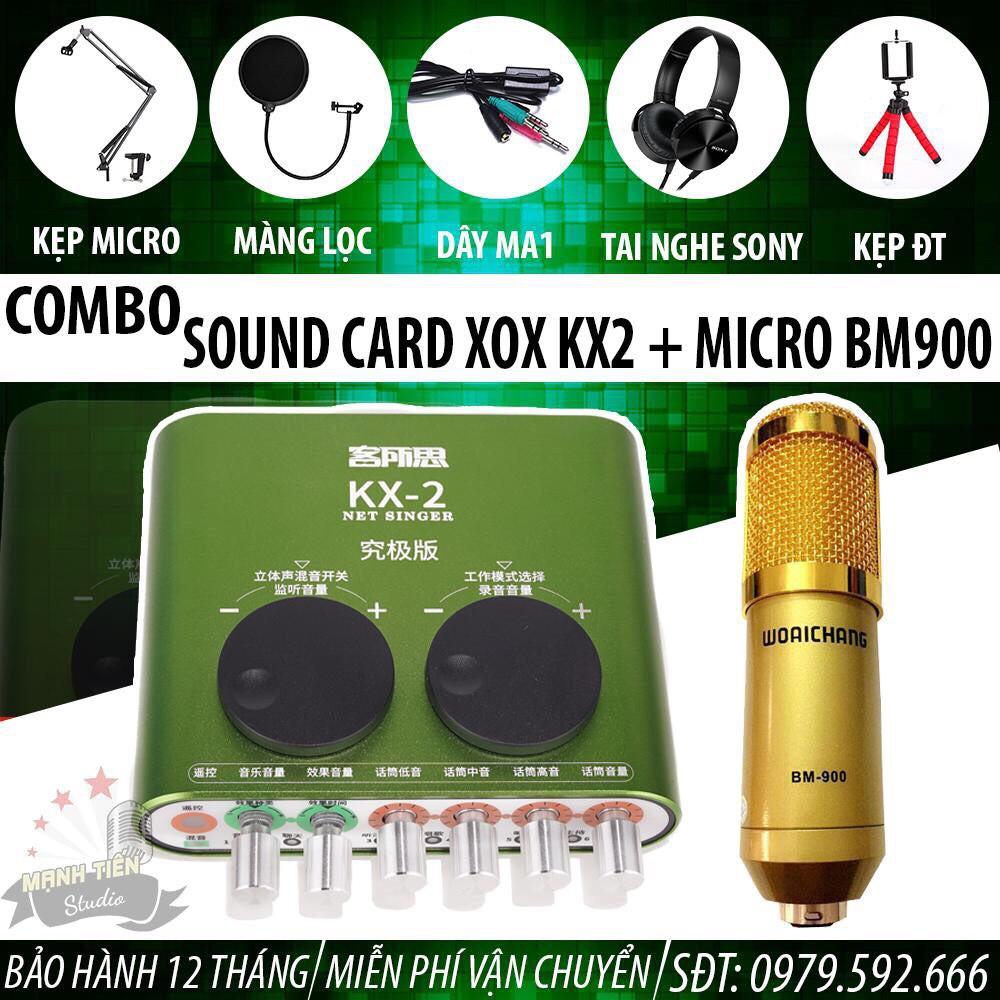 Bộ Sound Card XOX KX2 Và Micro Thu Âm BM900 - hát karaoke, livetream fb, bigo, titok - thu âm chuyên nghiệp