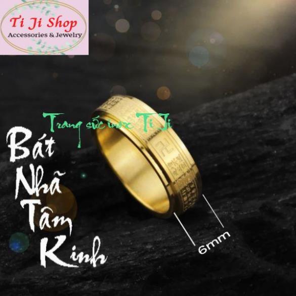 Nhẫn titan bát nhã tâm kinh bản nhỏ 6mm màu vàng siêu đẹp, bền màu - đeo tay vạn sự may