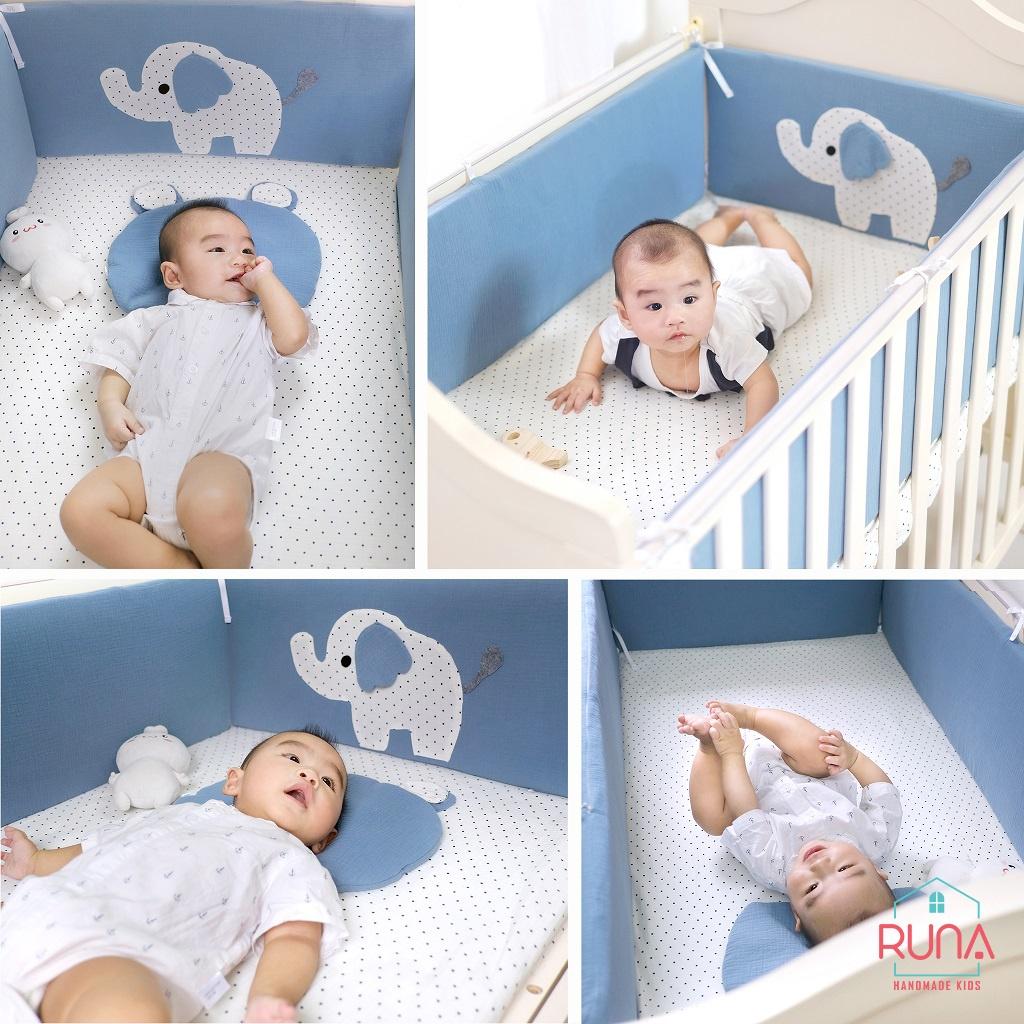 Bộ 4 tấm quây cũi cho bé RUNA KIDS chất liệu muslin cao cấp mềm mại thoáng khí thấm hút mồ hôi họa tiết dễ thương cho bé