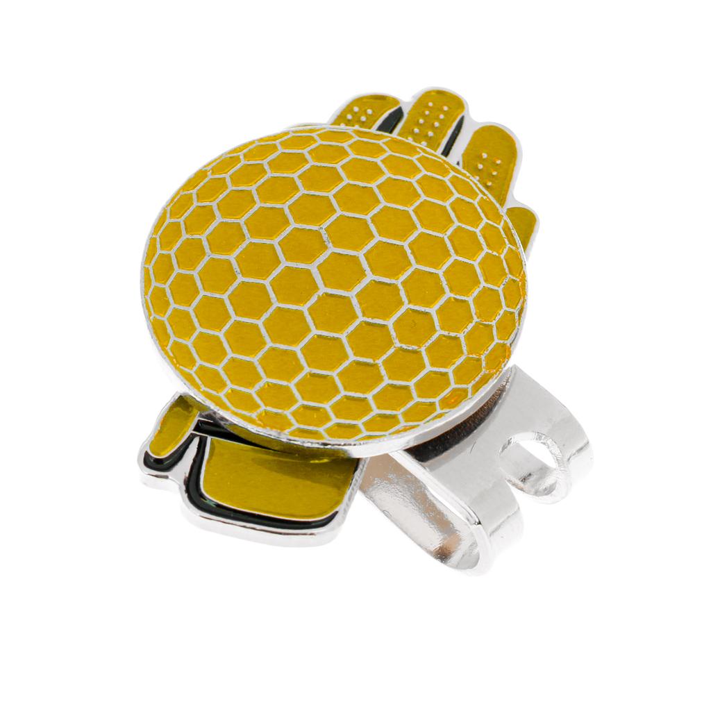 2xFunny Glove Design Golf Hat Clip with Ball Marker Golfer Gift Yellow