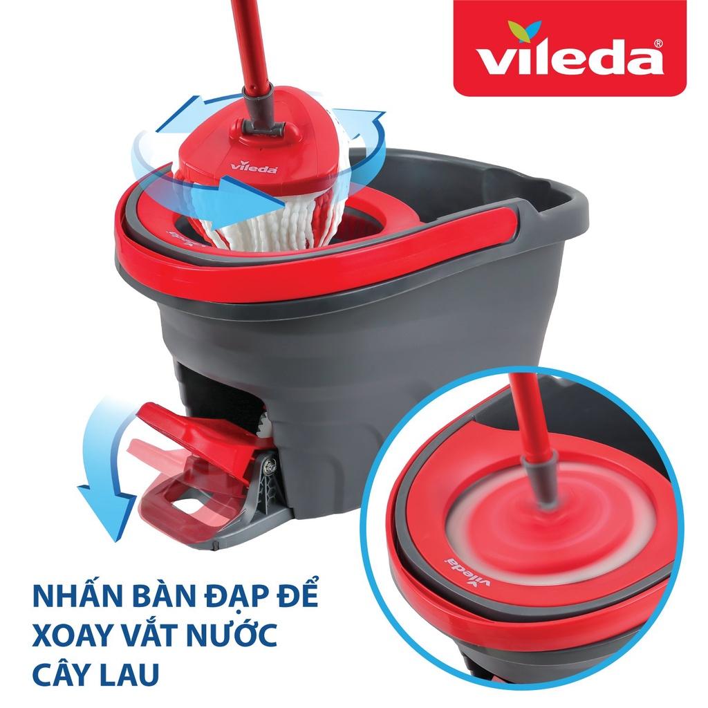 Cây lau nhà VILEDA Turbo Easy Wring&Clean đầu lau tam giác, xô giặt quay bằng chân, thêm 2 bông lau