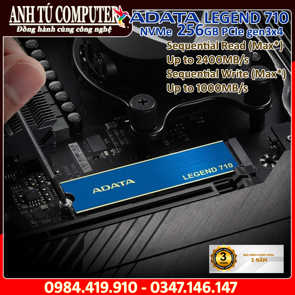 Ổ cứng SSD MVMe ADATA LEGEND 710 256GB PCIe Gen3x4 M.2 2280 hàng chính hãng