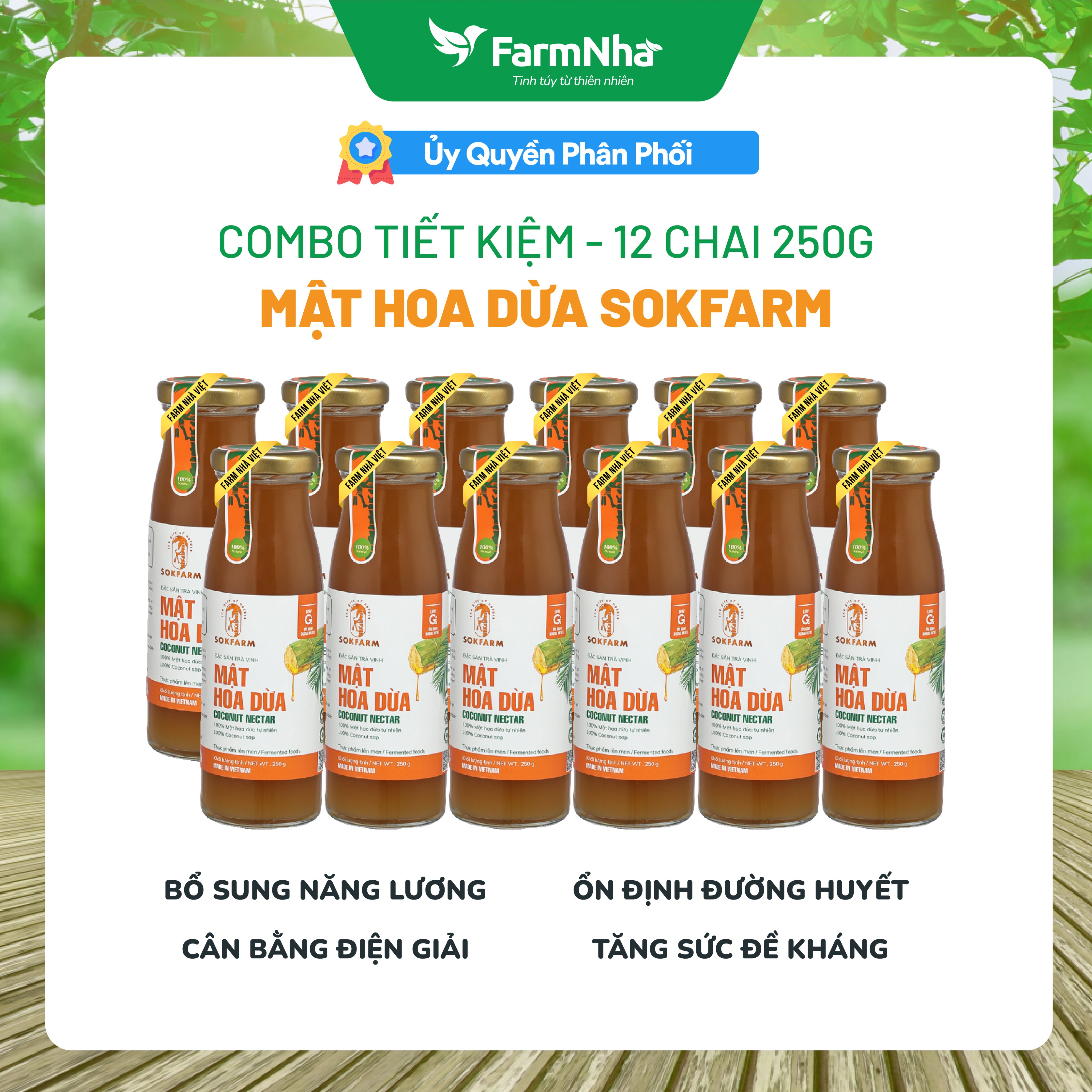 Combo Tiết Kiệm (12 chai x 250g) Mật Hoa Dừa Sokfarm 100% Organic - Hàng Chính Hãng - Ổn Định Đường Huyết, Phù Hợp Người Ăn Kiêng [FARM NHÀ VIỆT]