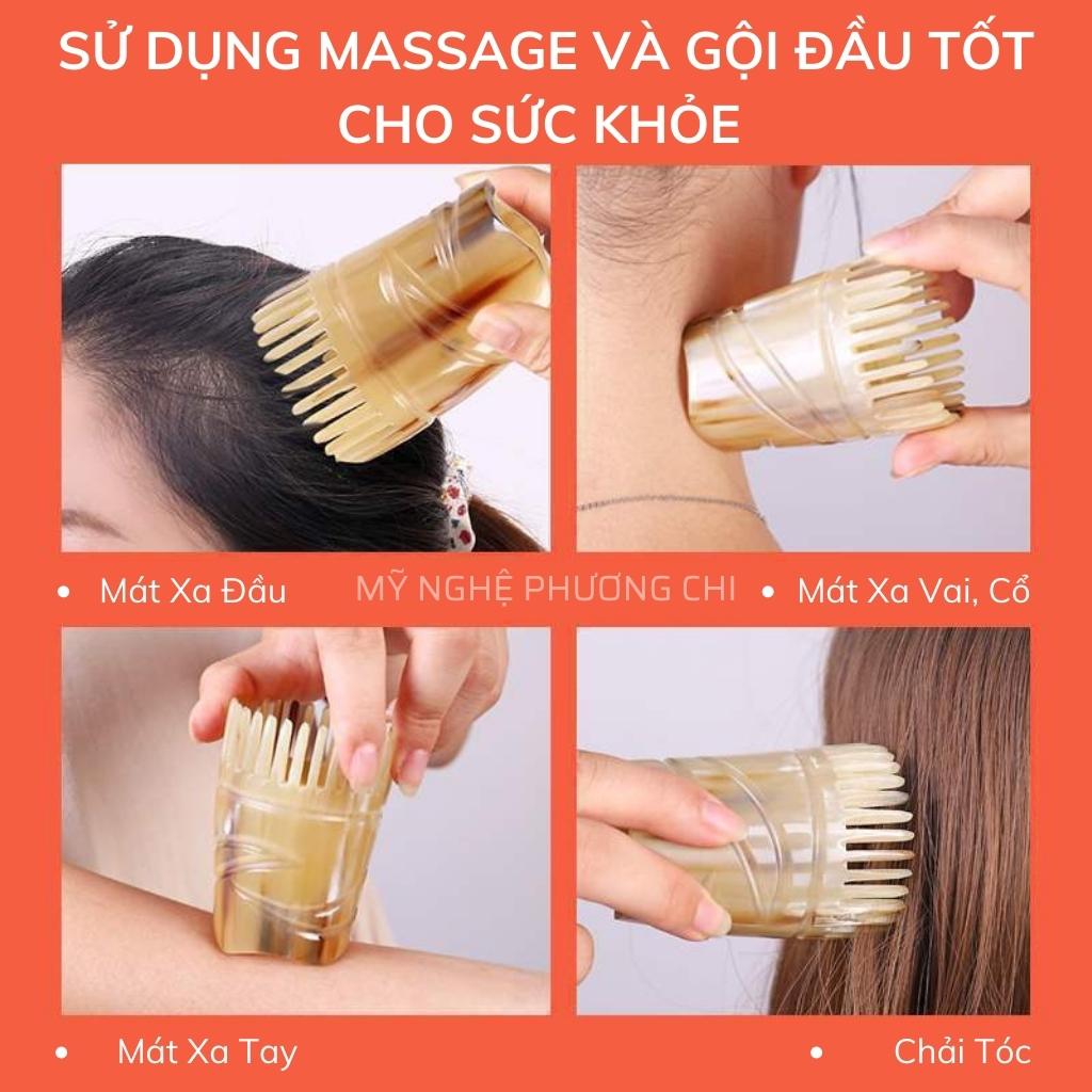 Lược gội đầu vò đầu massage bằng sừng trâu, ống mát xa đầu, ấn huyệt | Mỹ Nghệ Phương Chi