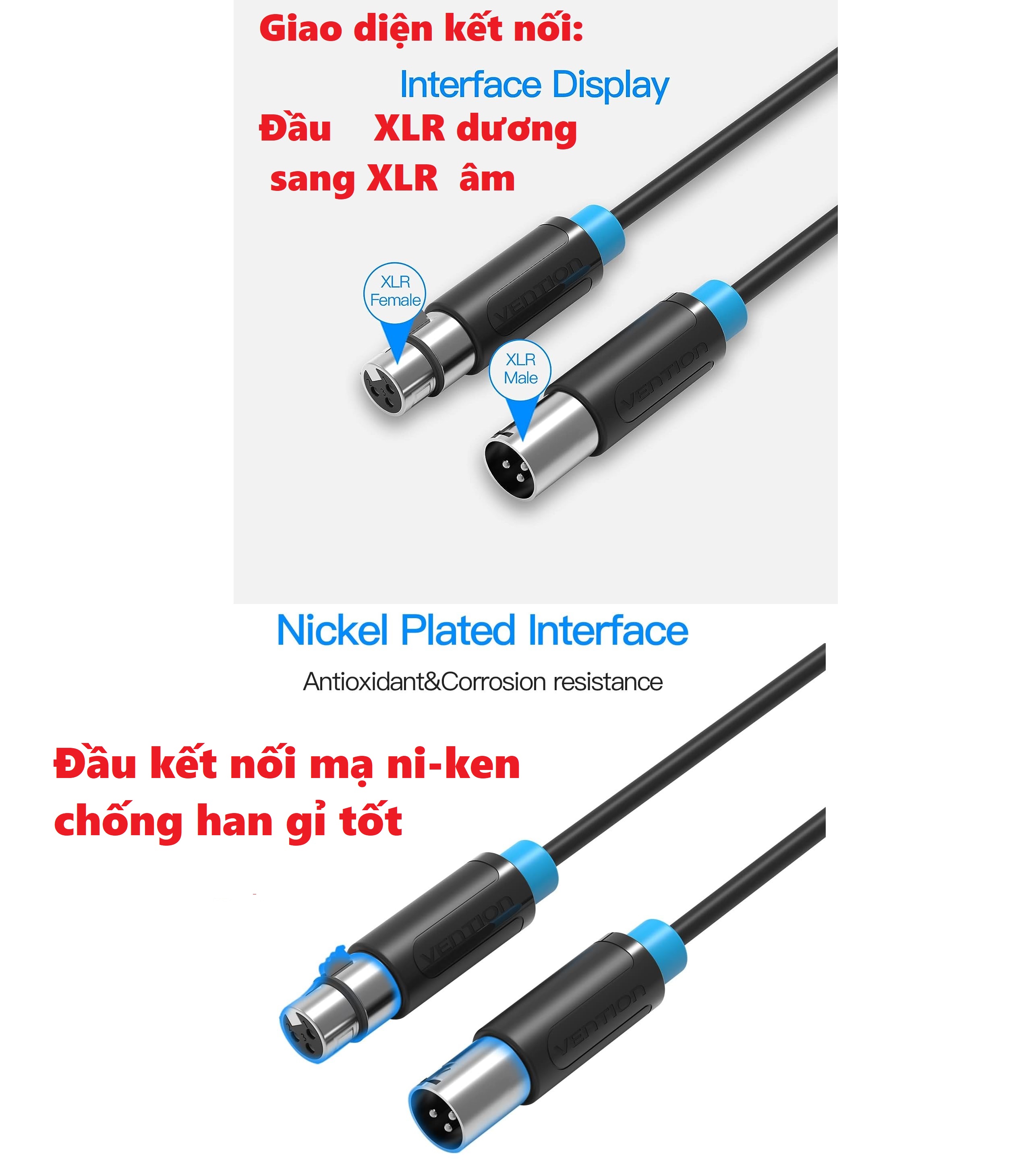 Dây cáp âm thanh giắc cắm XLR ( jack canon ) cho microphone mixer amply soundcard Vention BBF _  Hàng chính hãng