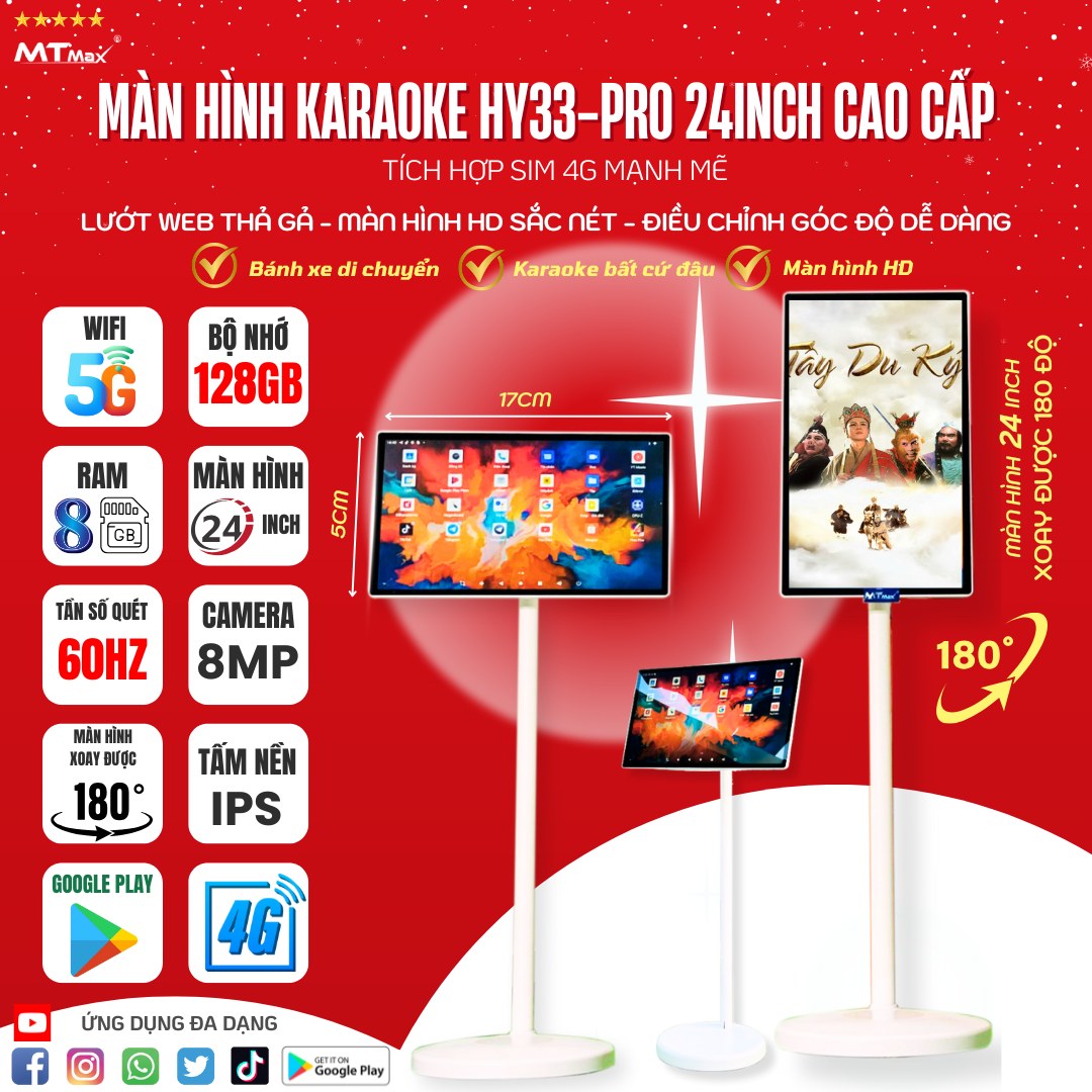 Màn Hình Cảm Ứng Di Động Thông Minh 24 inch HY33 Pro - Kết Nối WIFI 5G, Chụp Ảnh, Xoay 180 Độ, Xem Phim, Nghe Nhạc, Chơi Game Trực Tiếp Trên Màn Hình, Bảo Hành 12 Tháng, Hàng Chính Hãng