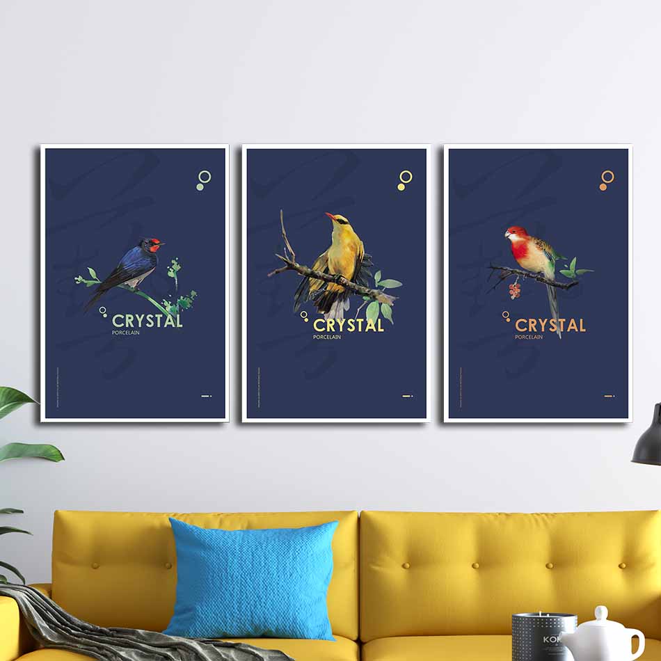 Bộ 3 tranh canvas treo tường Decor ba chú chim - DC056