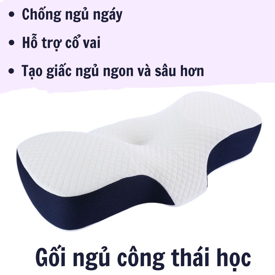 Gối cao su non công thái học DORON, Gối chống đau mỏi vùng cổ vai gáy, ngủ gáy khi ngủ hàng cao cấp (Lồng sẵn vỏ)