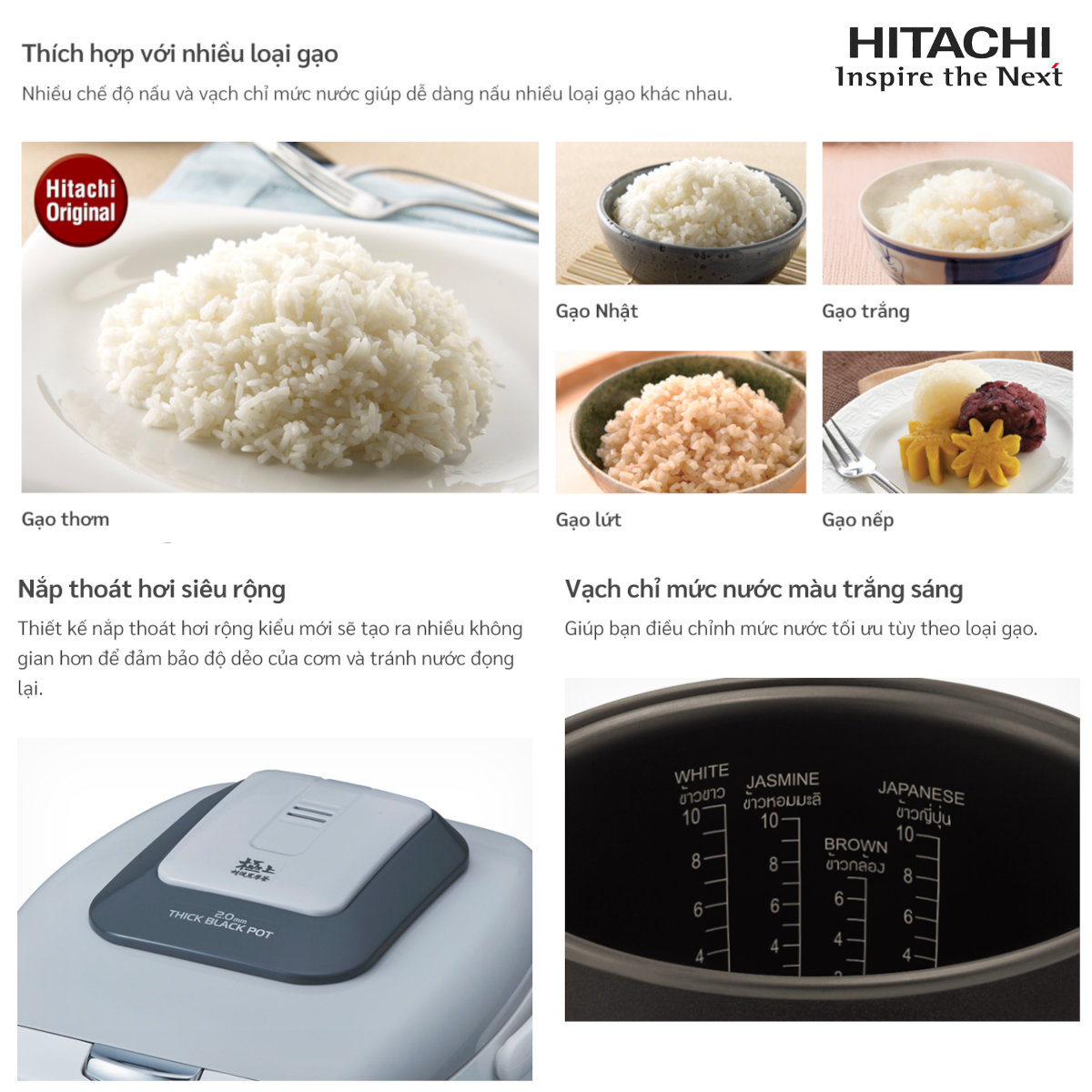 Nồi cơm điện tử 1.8L Hitachi RZ-D18GFY chế độ nấu Double Cook, sản xuất tại Thái Lan - Hàng chính hãng