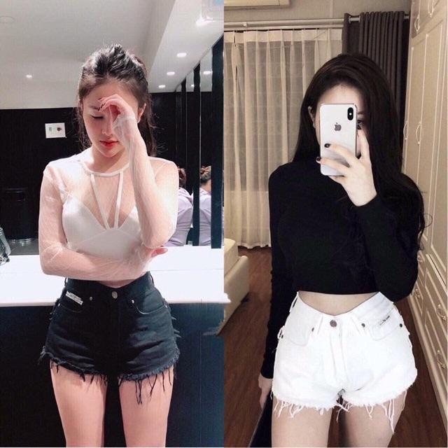 Quần shorts đùi kaki jean lưng cao - hình sàn chụp thật