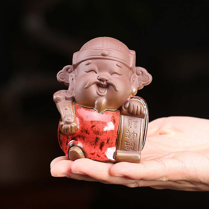Bộ tượng tam đa phúc lộc thọ mini 3 màu bằng gốm tử sa tráng men sứ bóng, tượng gốm trang trí phòng khách khay trà