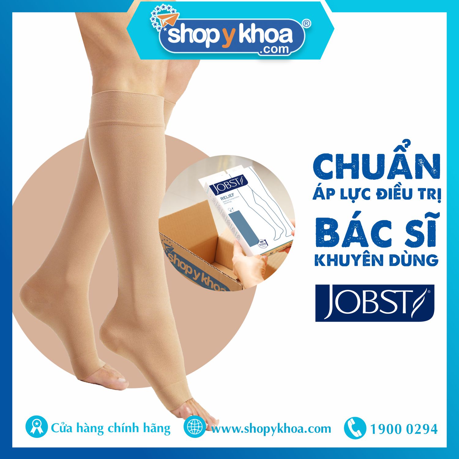 Vớ/tất y khoa gối hỗ trợ điều trị suy giãn tĩnh mạch chân JOBST Relief chuẩn áp lực 20-30mmHg