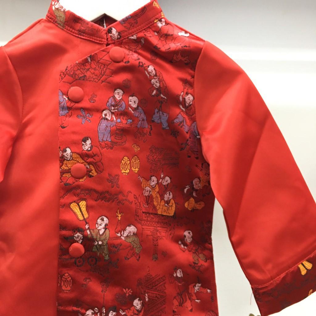 ĐỒ MẶC TẾT CHO BÉ - Áo dài gấm phối hình dài tay, khóa lưng bé trai size 1-10T, cho bạn từ 10-30kg. Chất gấm siêu đẹp