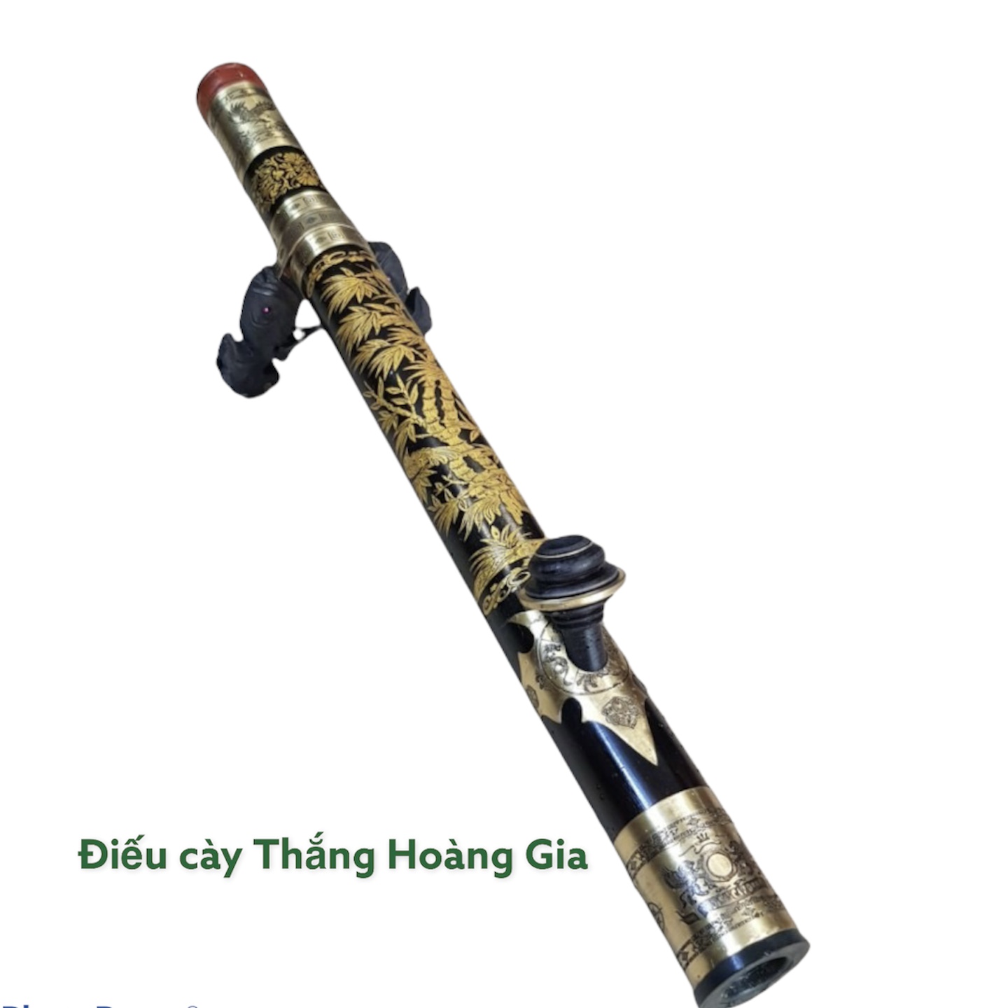 Điếu cày đục trạm hình Tùng trúc 68cm