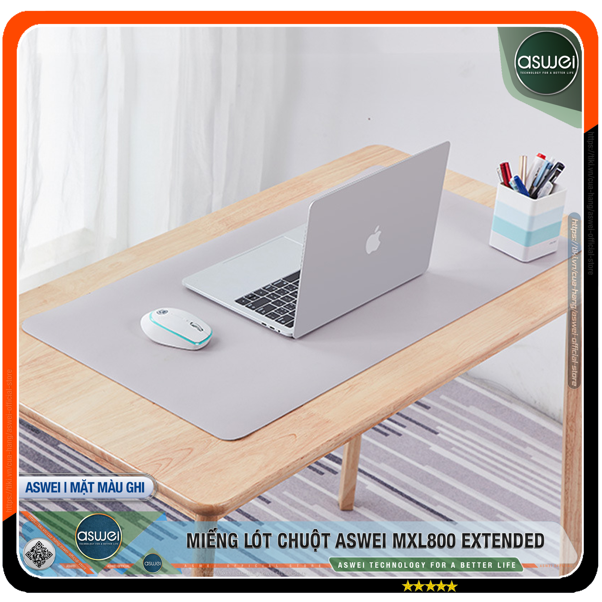 Miếng Lót Chuột ASWEI MXL800 EXTENDED - Bàn Di Chuột Cỡ Lớn 2 Mặt 80cmx40cm - Chất Liệu Da PU Cao Cấp - Tấm Lót Chuột Và Bàn Phím Chơi Game - Tấm Trải Bàn Làm Việc - Hàng Chính Hãng ASWEI