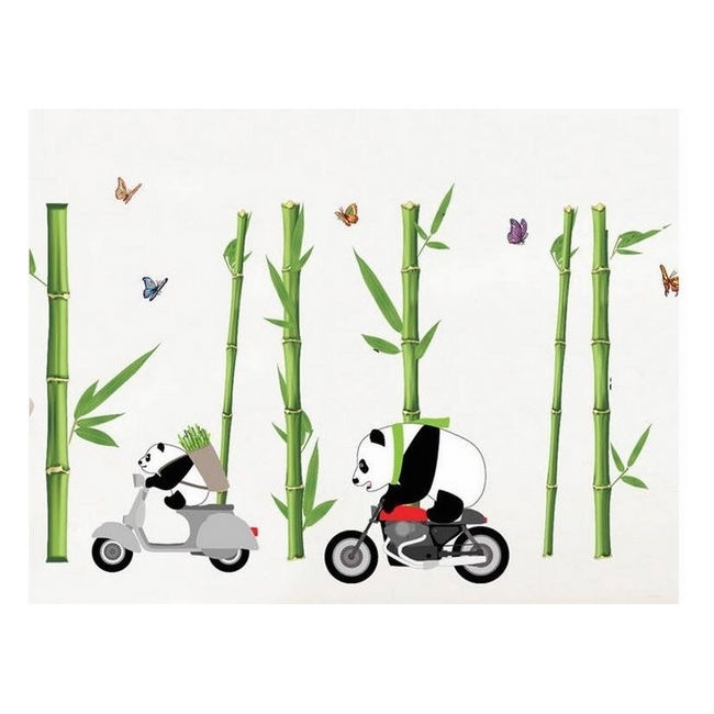 Decal dán tường gấu trúc chạy xe EB144