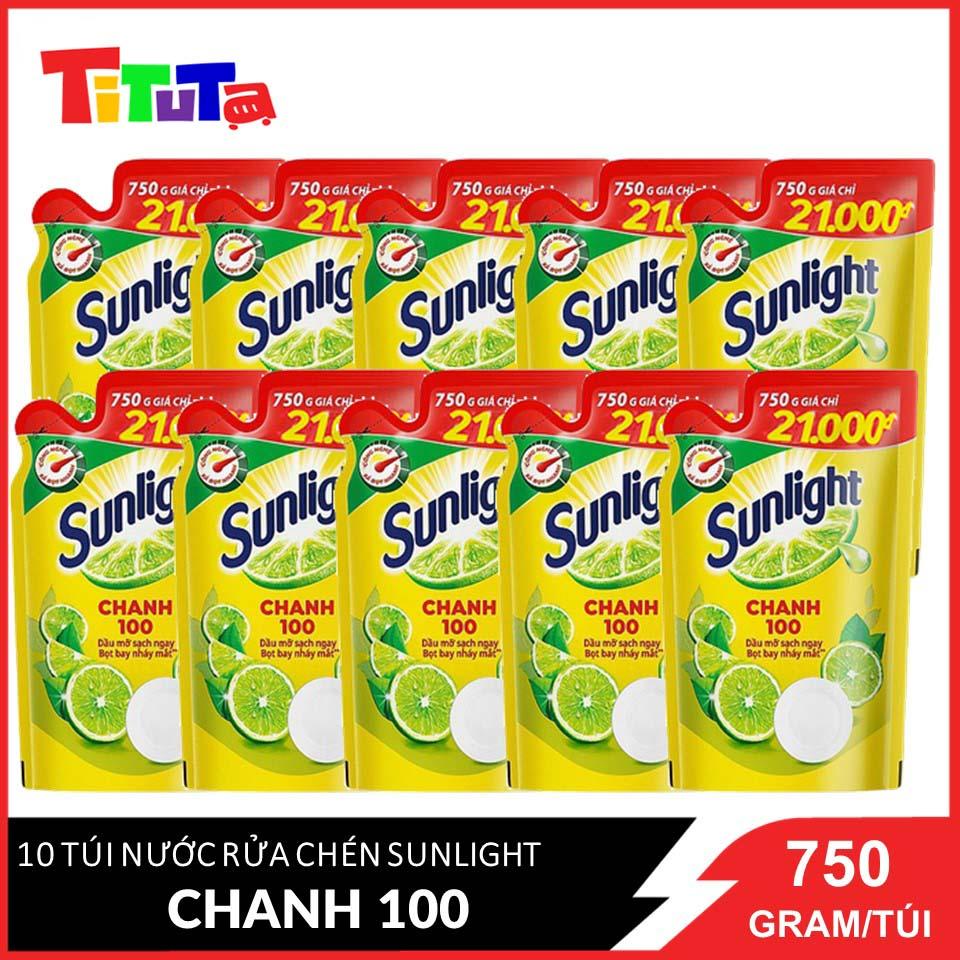 COMBO 10 Túi Nước rửa chén Sunlight Chanh 100 Túi 750gx10