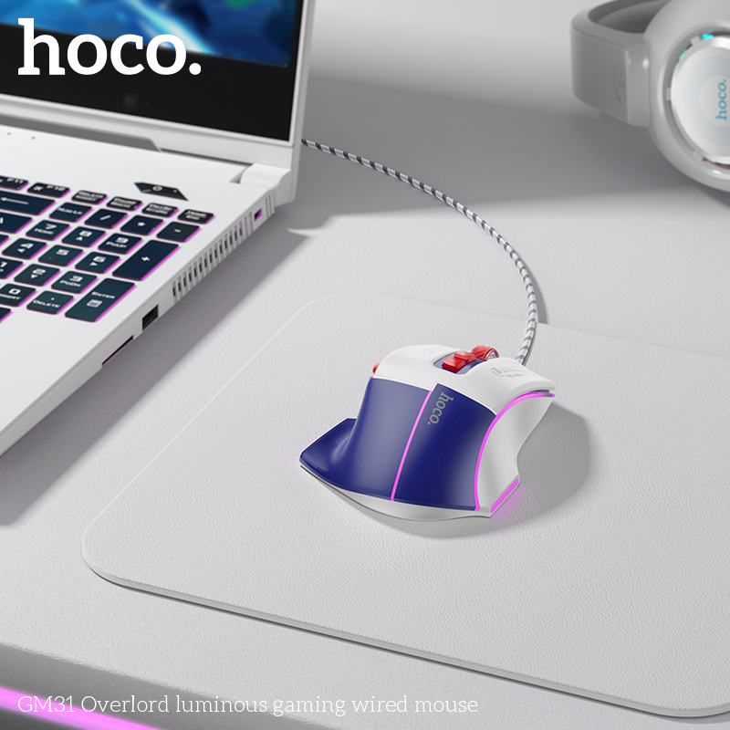 Chuột máy tính có dây Hoco GM31 siêu đẹp, chạy mượt, tùy chỉnh DPI 1200/1800/2400/3600, có 7 nút bấm - Hàng chính hãng