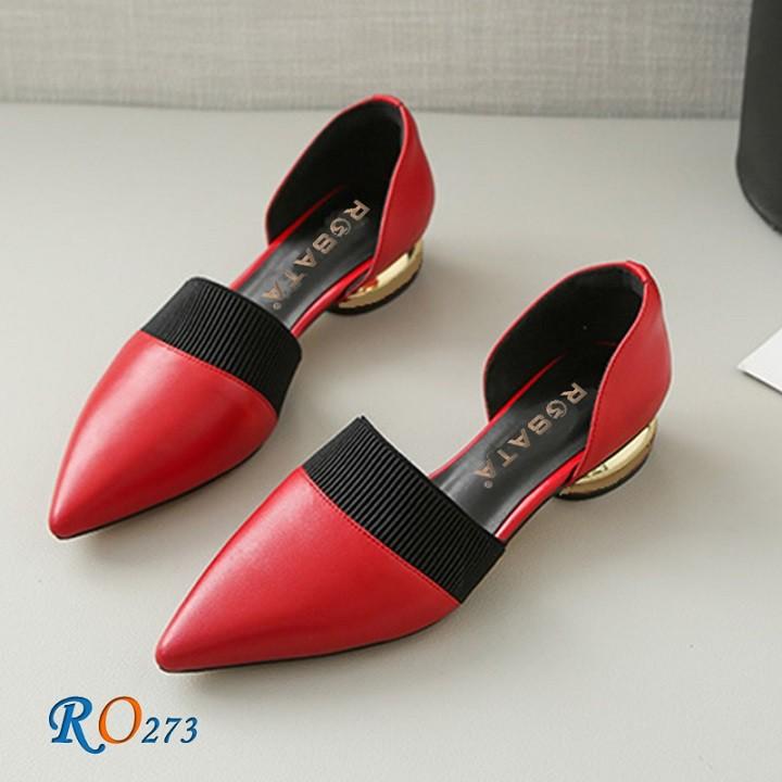 Giày sandal nữ cao gót 2 phân hai màu đỏ kem hàng hiệu rosata ro273