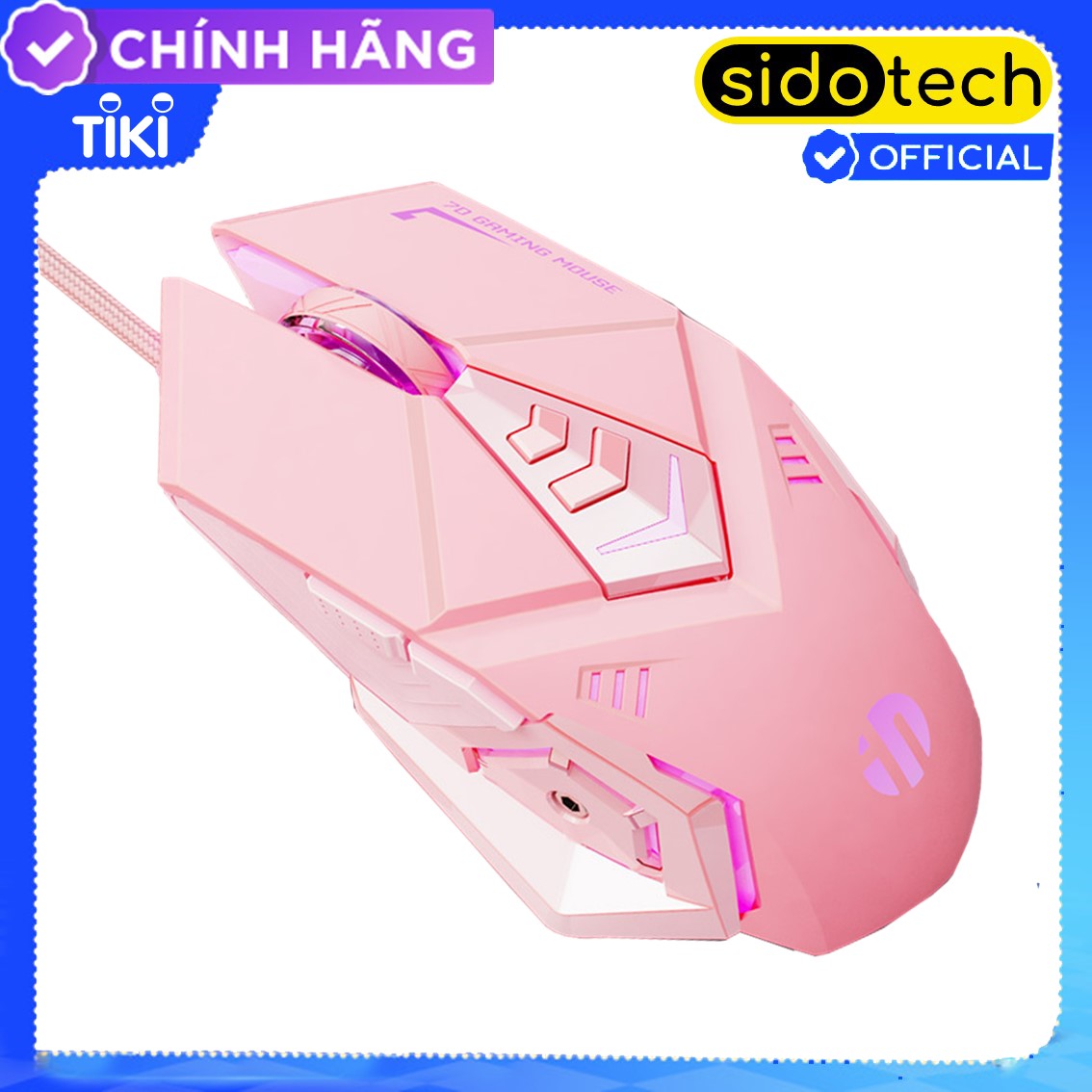 Chuột Máy Tính Màu Hồng Gaming SIDOTECH W5P Dòng Chuột Chơi Game Silent Tắt Tiếng Click Cho Streamer Gaming Esport Chế Độ Nhạy 4000 DPI, LED RGB Biến Đổi 7 Màu, Thiết Kế Công Thái Học, Chuột Gaming Máy Tính- Hàng Chính Hãng