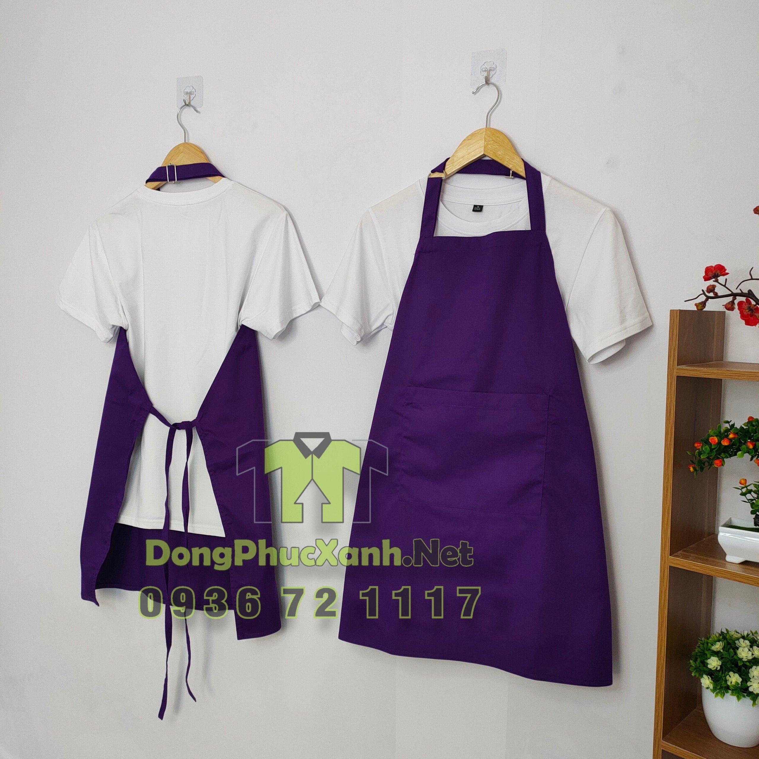Tạp Dề Yếm Trơn Phục Vụ Màu Tím Hàng Cao Cấp