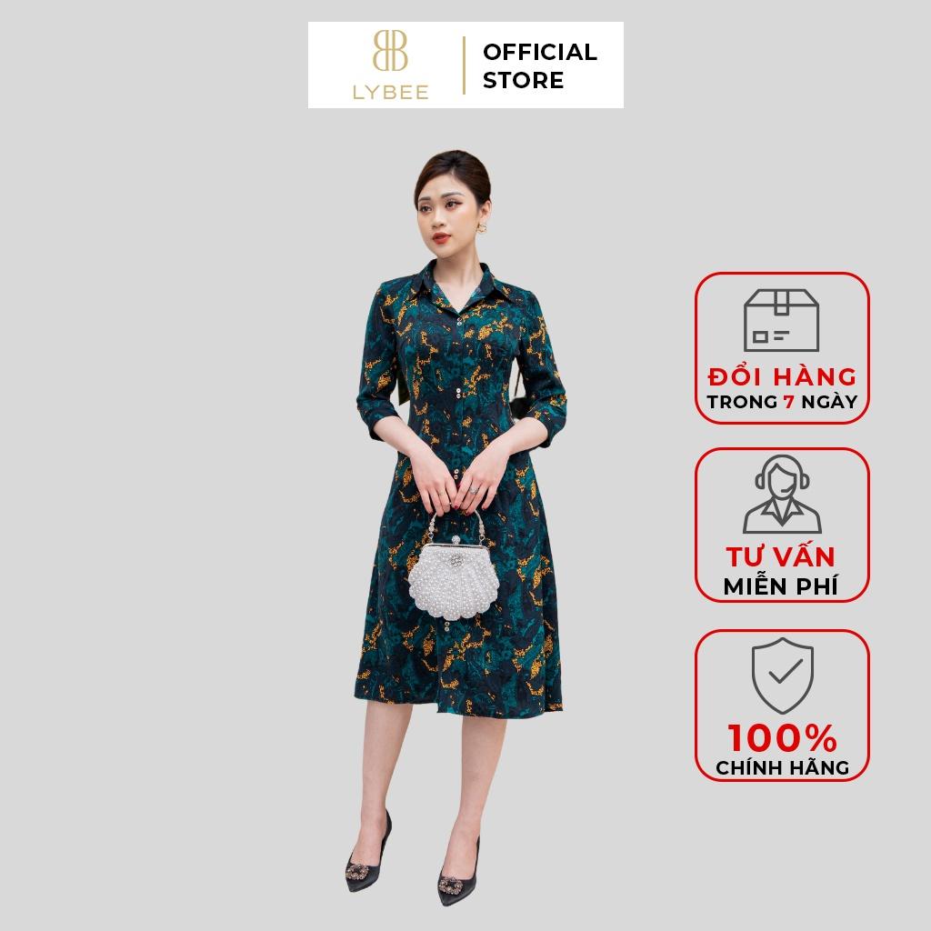 Đầm dự tiệc quý bà LYBEE thiết kế cổ Đức dài tay thanh lịch kích thước 45~75kg LV684