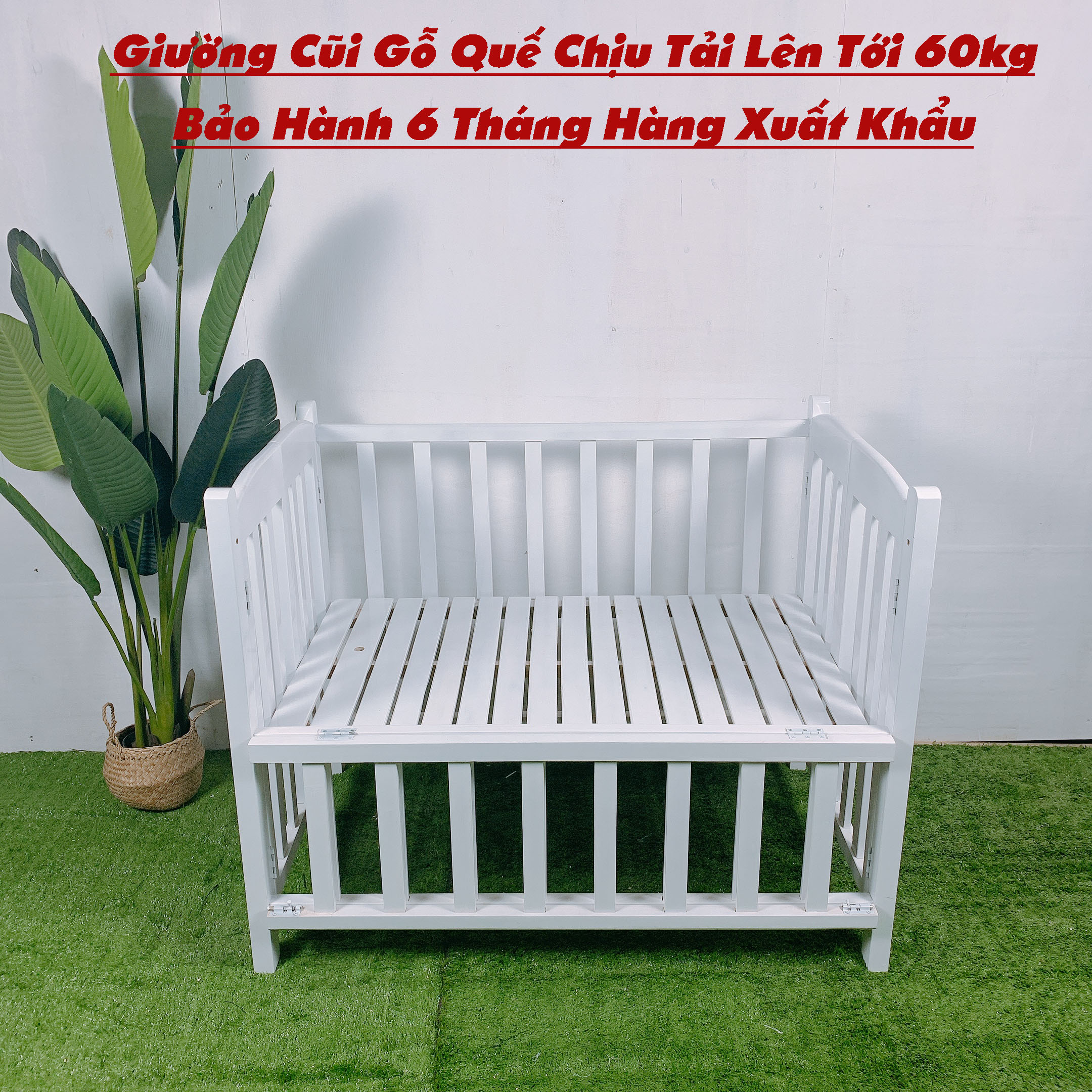 Giường cũi màu trắng tất cao cấp cho bé - 80x120x90