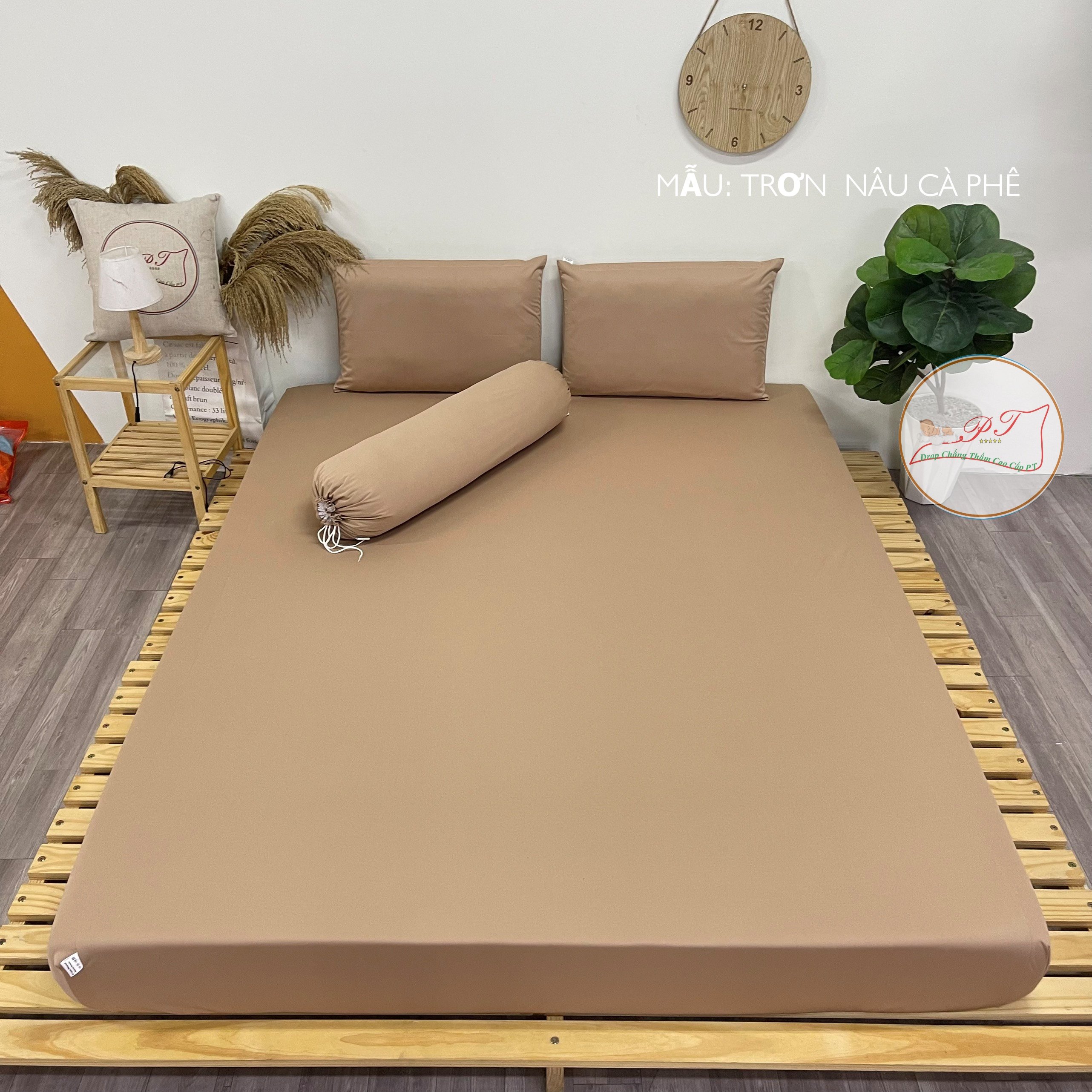 Ga Chống Thấm Cao Cấp PT Mẫu Họa Tiết Trơn Nâu Cà Phê