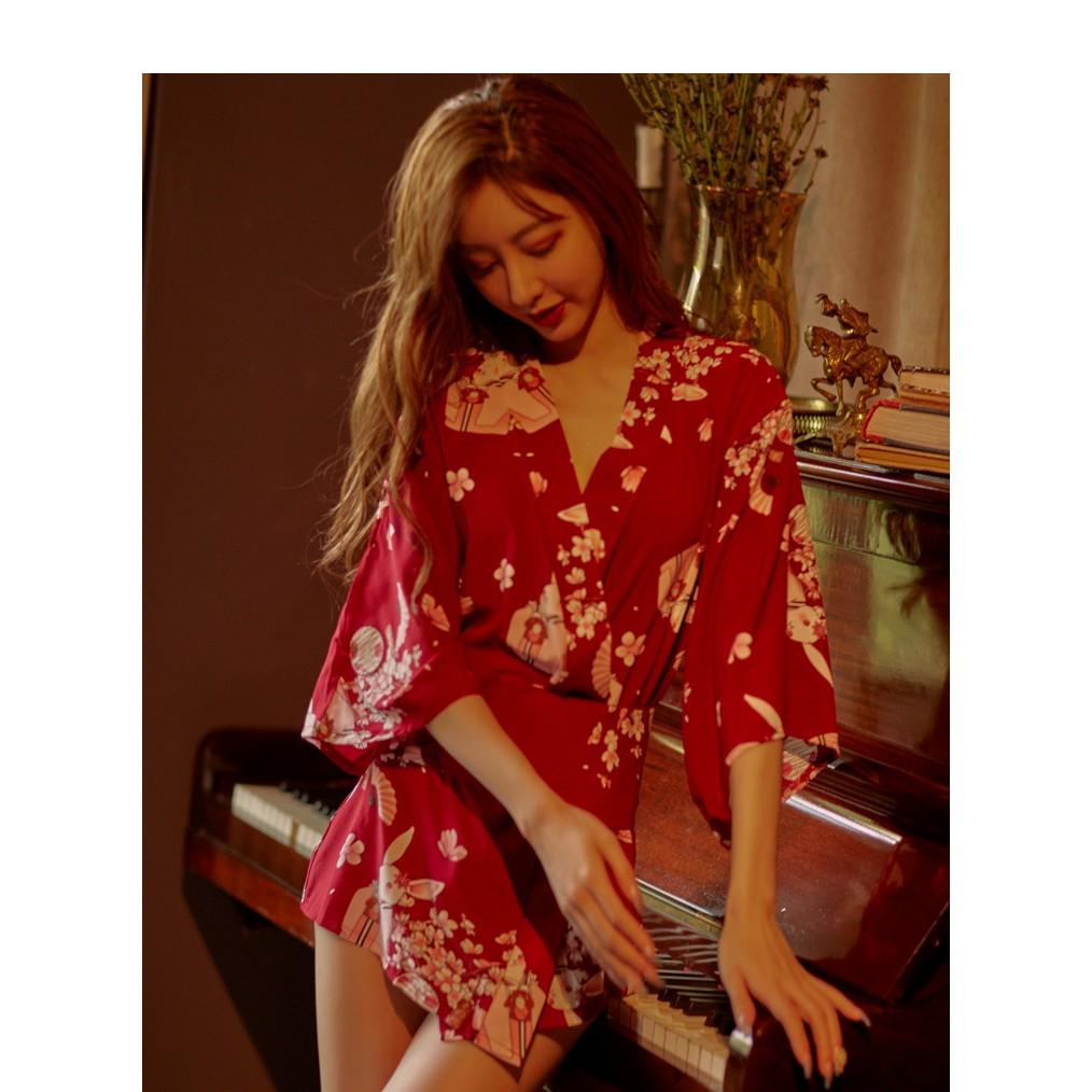 Cosplay kimono hoa anh đào Nhật Bản, áo ngủ kimono cách tân from ngắn gợi cảm TK2534
